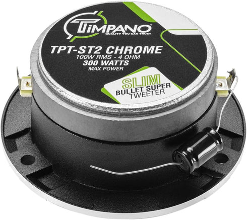 Timpano TPT-ST2 Chrome Super Tweeter, 4 Ohm, 600 Watts Peak, Slim Profile Tweeters for Car Audio (Pair)