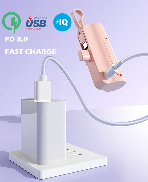 Mini Power Bank, 5500mAh Capsule Power Phone Charger with Dual USB-C Ports for iPhone 15/15 Pro Max, Android