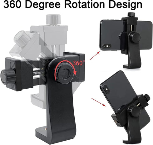 EszkozTA 360 1/4" (Black-2 Pack) Cell Phone Tripod Mount Adapter, Universal Phone Holder Adjustable Clamp, Degree