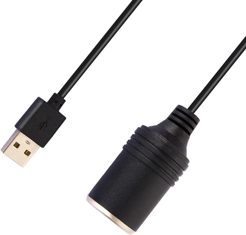 USB A Male to 12V Socket Female Cable Adapter - Black (10.5ft)