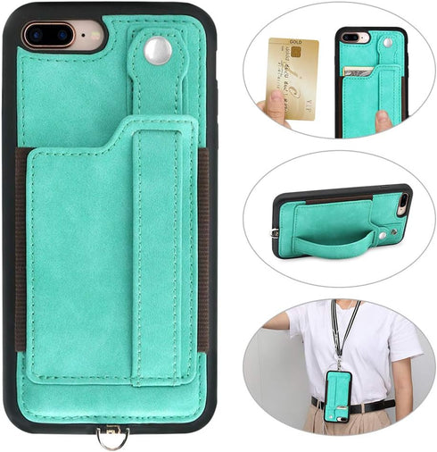 TOOVREN Upgraded iPhone 7 Plus Wallet Case, iPhone 8 Plus Wallet Case with Card Holder, Perfect for Travel, Aqua