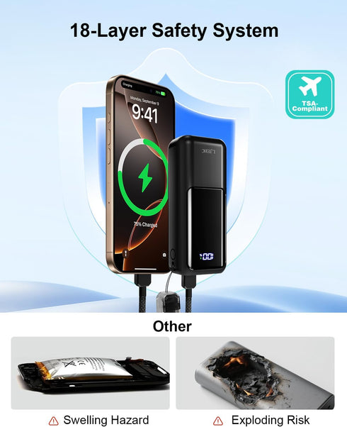 LJEHC 22.5W Bank,10000mAh Pack,Travel 17 16 15 S24,Android,iPad Mini Portable Charger,Small PD Power USB C in&Out Fast