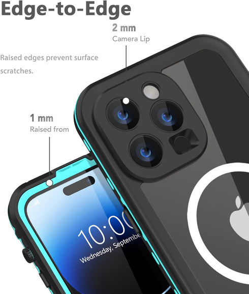Design Waterproof Case for iPhone 14 Pro, Phone Case with Screen Protector, 6.1'', Turquoise
