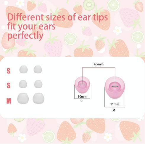 Strawberry Earbuds Set with Case for Kids, Wired Headphones with Small Size Ear Tips, Aesthetic Earphones for School