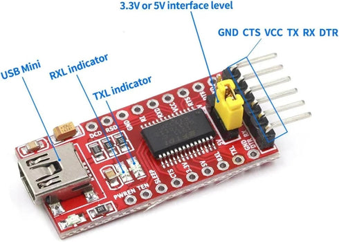 HiLetgo FT232RL Mini USB to TTL Serial Converter Adapter Module, 3.3V/5.5V