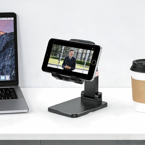 PTDFG Devices(1 Pack Adjustable Phone Stand for Desk - Foldable Cell Phone Holder for All Phones and Android Black)