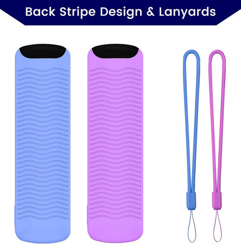 weishan 2-Pack Glowing Remote Cover, Silicone Protective Case with Lanyard, Glow Blue and Glow Purple, Compatible