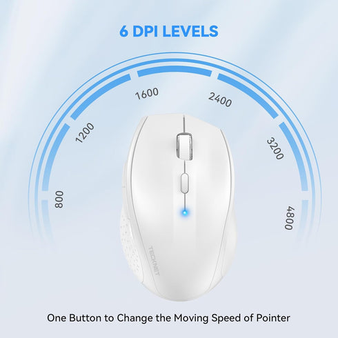 TECKNET Bluetooth Mouse, 4800 DPI Wireless Mouse, 2-Year Battery, 6 Adjustable DPI, Compatible with Laptop/PC