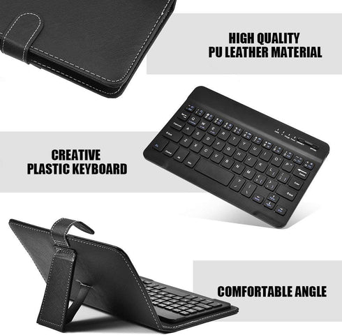 V BESTLIFE Portable Wireless Bluetooth Keyboard with Leather Case, Universal Portfolio Flip Case for 4.5''-6.8'' Phones