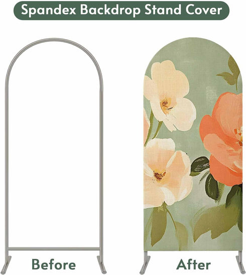 Jnbasdffb 6 Pink Flowers Wedding Arch Cover, Stretchy Spandex Arch Backdrop Stand Covers FT, Pastoral Botanical Retro