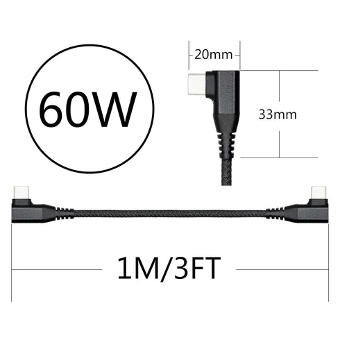 Right Angle USB C to USB C Cable 1M/3FT, 90 Degree 60W PD Type C Fast Charging & Data Transmission Nylon Braided