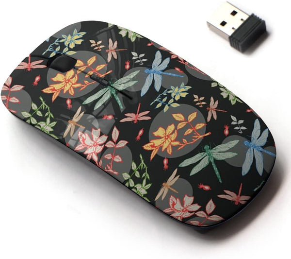 2.4G Wireless Mouse with Cute Pattern Design for All Laptops and Desktops with Nano Receiver - Dragonfly Wild Rose