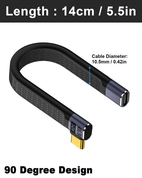 Poyiccot 5inch USB C Extension Cable, 240W Right Angle USB C Male to Female, 40Gbps Extender for Thunderbolt 4,