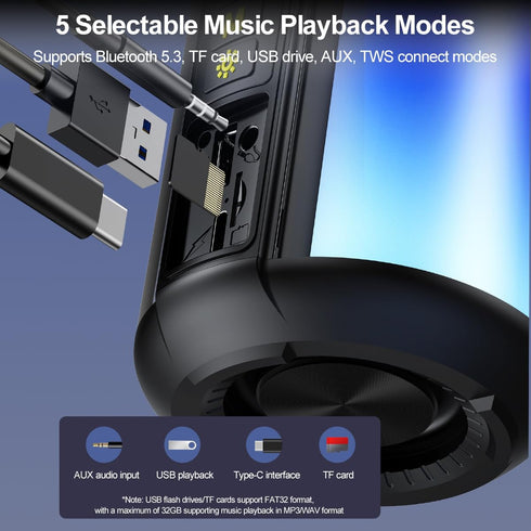 CofunKool 5.3 Portable Speaker with AUX/TF/USB Flash Drive Input, RGB Light, Wireless Bluetooth TWS Stereo Dual Pairing