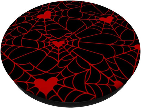 Valentine's Day Heart Spiderweb Gothic Print Black Red Goth PopSockets Swappable PopGrip