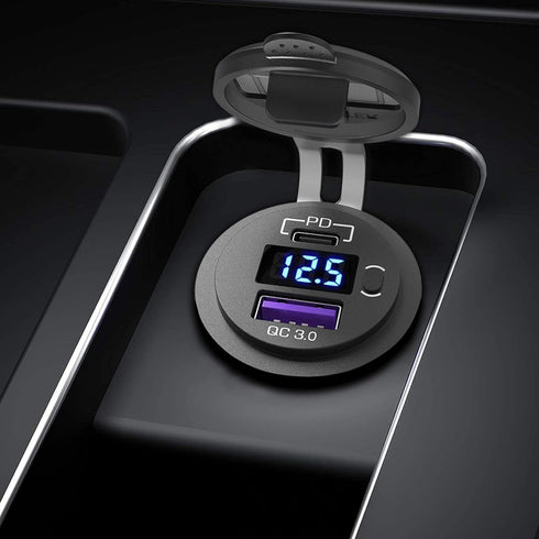 Qidoe 2 Pack USB C Car Charger - PD3.0 20W and QC3.0 18W with LED Voltmeter and ON/Off Switch