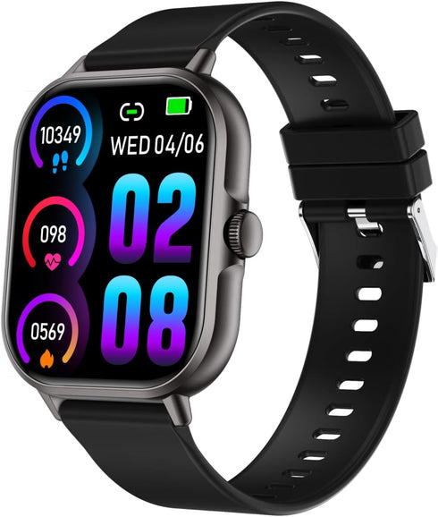 Smart Watch for Women Men, 2.01" Fitness Tracker with Heart Rate Monitor, IP67 Waterproof, Black for Android iOS Phones