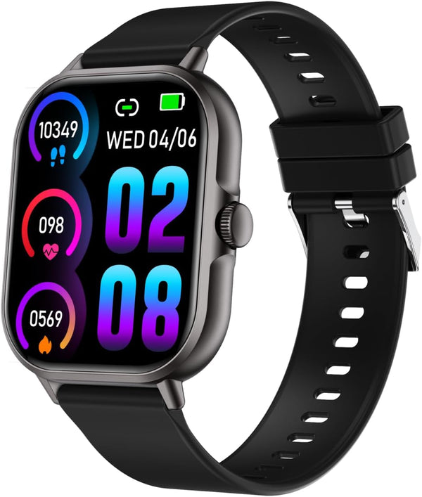 Smart Watch for Women Men, 2.01" Fitness Tracker with Heart Rate Monitor, IP67 Waterproof, Black for Android iOS Phones