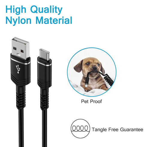 Motorola Coiled USB C to USB A Charger Cable, Fast Charging 3FT for Moto G Razr Ultra, Moto Edge Ultra Pro,