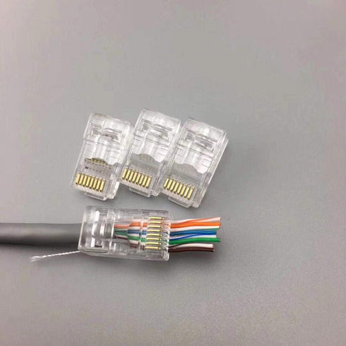 PETECHTOOL RJ45 CAT6A Pass Through Connectors - 50-Pack 23 AWG Gold Plated Modular Plug