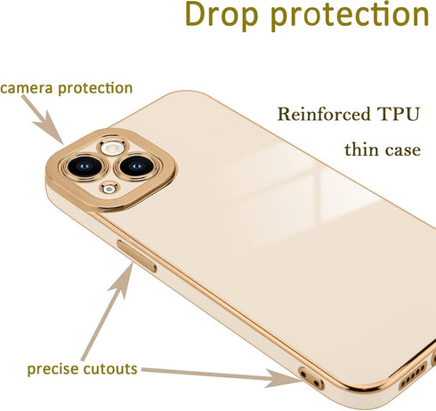 Lafunda iPhone 13 Case: Cute Luxury Golden Edge, Shockproof Soft TPU Bumper, Full Camera Protection, White for Women &