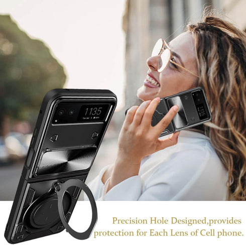 for Motorola razr 2023 Case, Metal Ring Holder Stand Cover with Camera Protector, Full Protection Shockproof (Black)