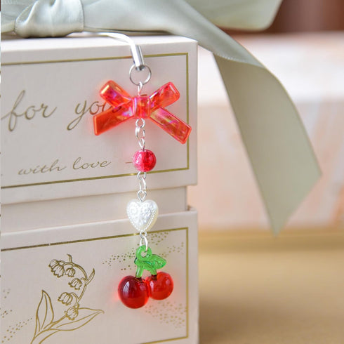 Cute Strawberry Cherry Phone Charm, Delicate Y2K Kpop Aesthetic Charm for Phone Bag Keychain Airpods Decor