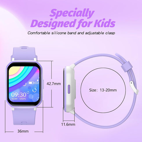 Kids Smart Watch for Boys Girls, 1.5" DIY Dial, Fitness Tracker, 19 Sport Modes, IP68 Waterproof (Purple)