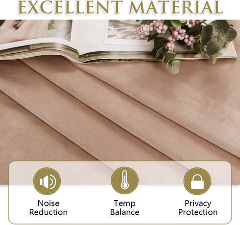 72 inches W52 L72, 2 StangH Beige Blush Velvet Curtains Length- Soft Thick Drapes Light Blocking for Kitchen, Vintage