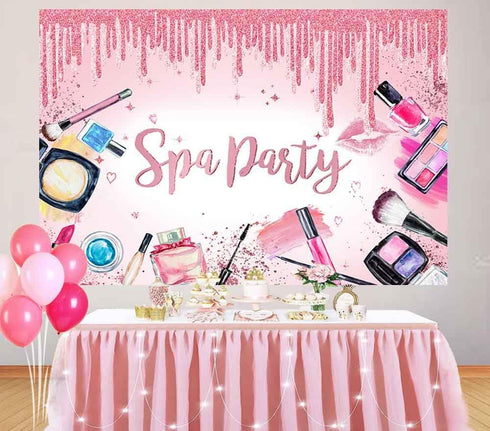 Spa Party Backdrop for Girls, Sweet Pink Princess Makeup Birthday Photography Background Banner for Women Spa Day