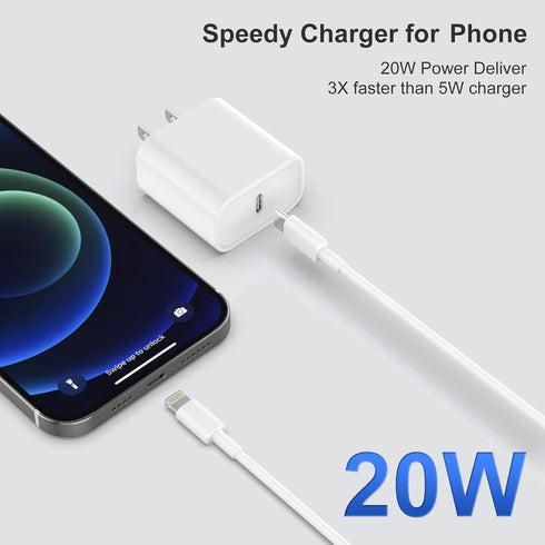 iPhone Charger, 2 Pack 20W PD USB C Wall Fast Charger Adapter with 2 Pack 6FT Type C to Lightning Cable