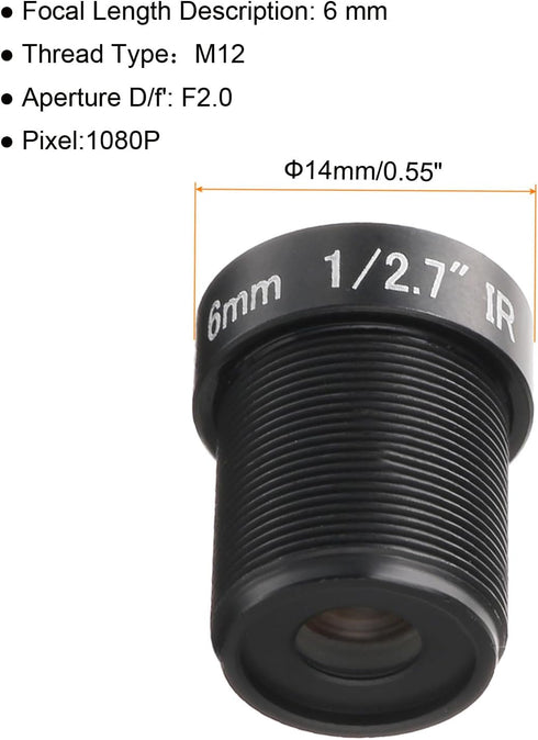 uxcell 6mm CCTV Camera Lens 1080P F2.0 FPV Wide Angle Security Camera Lens M12 Threaded Dia for IP Camera Panoramic, Black