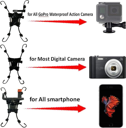 Universal Chain Link Cargo net Mount for Inflatable Kayak Fishing Kayak for Action Camera (Gopro) /Smartphone/Digital Camera Mounting, Record All Movements on The Water