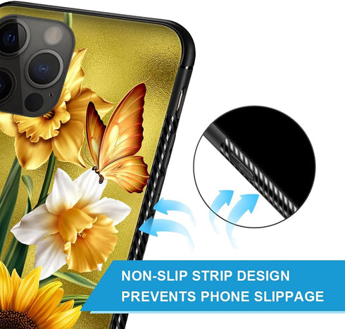 iPhone 11 Pro Max Case Compatible, Butterfly Golden Sunflower Pattern Design Hard PC Back Cover, Non-Slip TPU for Women