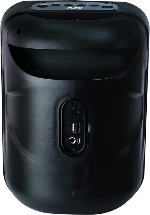 QFX PBX-126 TWS Bluetooth Portable Speaker - 10-Watt with 4” Woofer, FM Radio, LED Lights, AUX, USB, TF Input (Black)