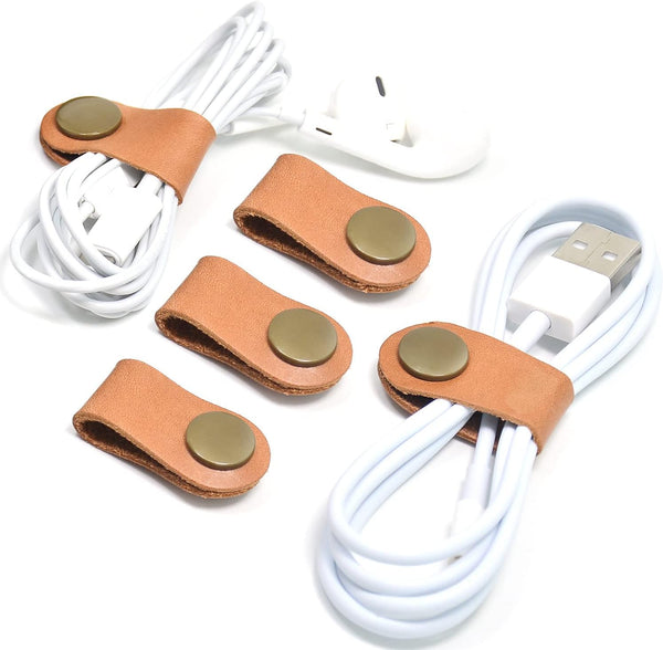 CAILLU Cord Organizer, USB Holder, Cable Straps, Earbud Case, Headphone Winder, Leather Gifts for Men