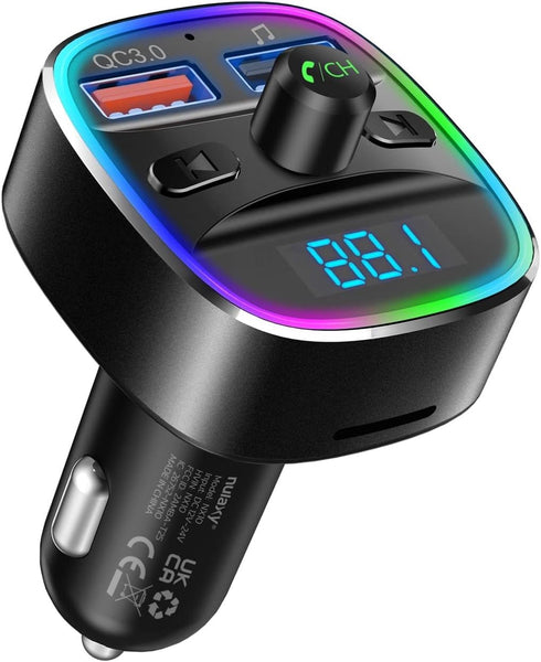 Nulaxy Bluetooth FM Transmitter for Car, Dual USB Charging Adapter with Hands-Free Calling and 7 Colors LED