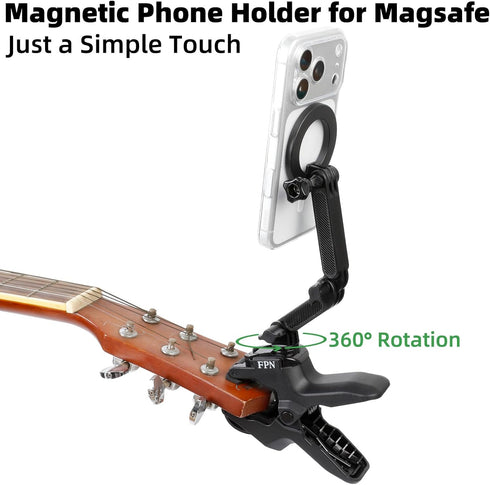 FPN 17 16 15 14 13 12 Magnetic Guitar Head Phone Holder Mount for Live Broadcast Video Recording, Cell Phone Clamp Clip