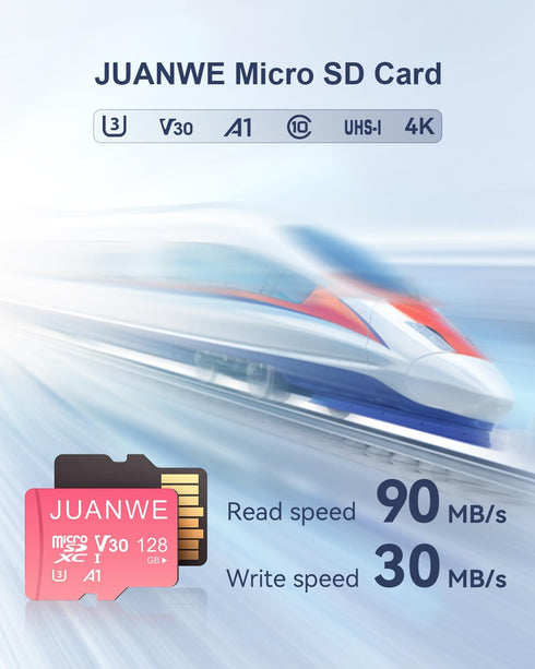 JUANWE 128GB Micro SD Card 2 Pack with SD Adapter, C10 U3 A1 V30 Memory Card, Pink