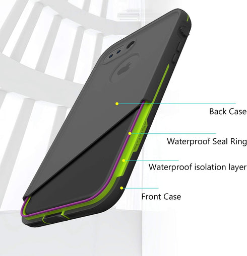 Waterproof Case for iPhone 8 Plus & 7 Plus - Underwater Snowproof Dirtproof Shockproof Cover - Grey/Green