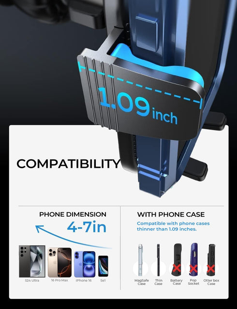 LISEN 360 Car Vent Phone Mount, Upgrade Phone Holders for Your Car Vent Wider Clamp & Metal Hook Phone Holder [Thick
