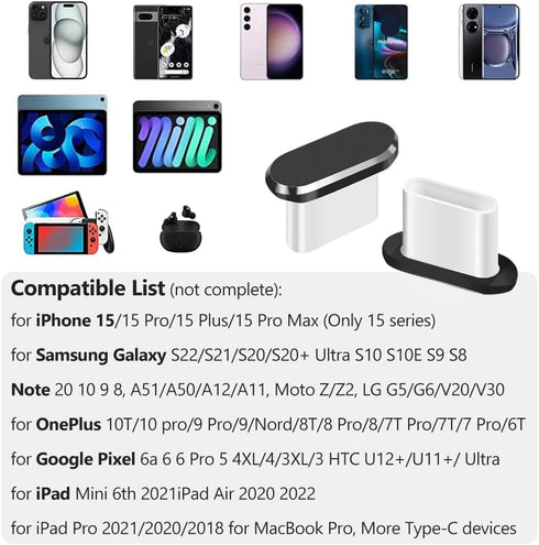 USB C Dust Plug, Type C Anti Dust Cover Protector Cap for iPhone 15 Series, Samsung Galaxy S22/S21/S20