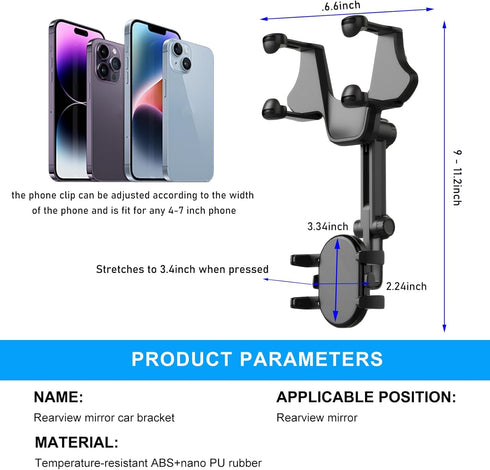 ZNDAW 360 (4 Rear View Mirror Phone Holder, Rotatable Multifunctional Rearview Mirror Mobile Phones Mount, Universal