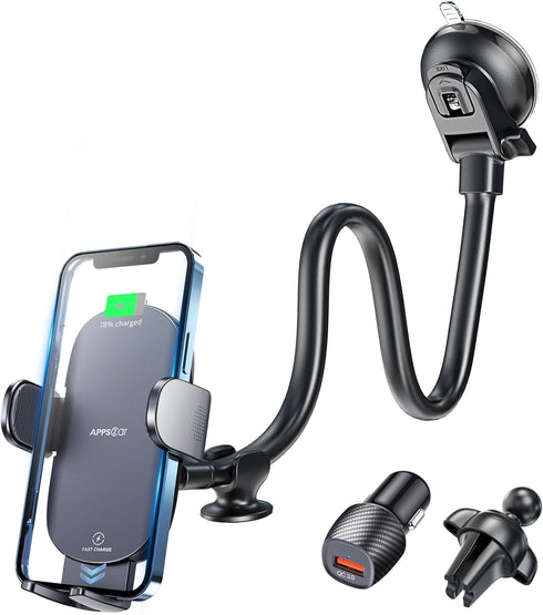 APPS2Car Wireless Car Charger 15W Fast Charging Car Phone Holder, Wireless Car Charger Mount for Dashboard, Windshield,
