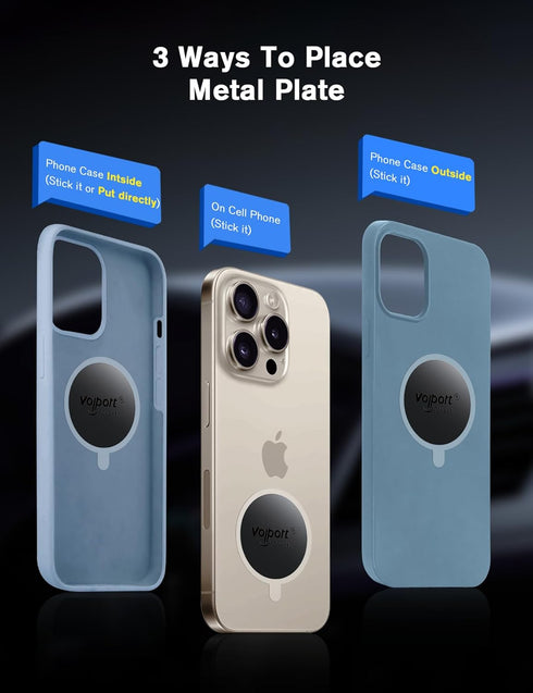 volport 6pcs Mount Metal Plates Replacement for Magnetic Phone Car Mount, 3M Strong MagicPlate Adhesive Round Disc