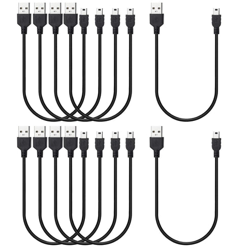 Mini USB Cable 1ft, 10-Pack Bulk Short Black Mini-B Charger Cord