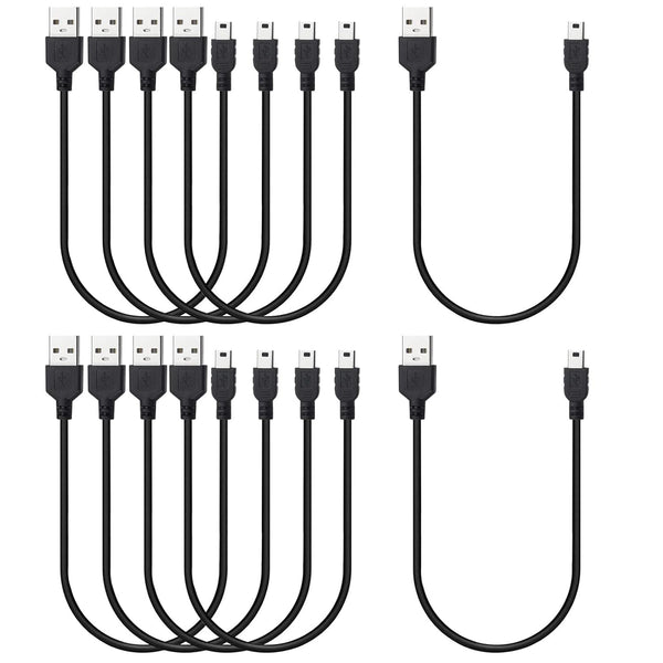 Mini USB Cable 1ft, 10-Pack Bulk Short Black Mini-B Charger Cord