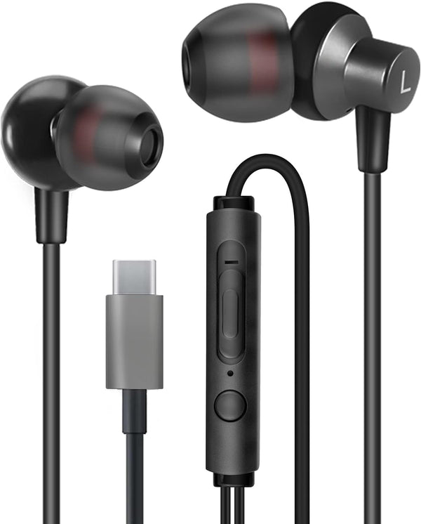 MAS CARNEY TI3 Wired USB Type C Headphones - USB C Earbuds with Microphone for Samsung, Huawei, Google Pixel