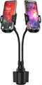 Double Phone Holder for Car Cup Holder – Flexible Neck, 360° Rotatable Cradle Car Phone Mount, Fits 2 iPhone, Samsung,