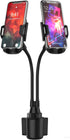 Double Phone Holder for Car Cup Holder – Flexible Neck, 360° Rotatable Cradle Car Phone Mount, Fits 2 iPhone, Samsung,